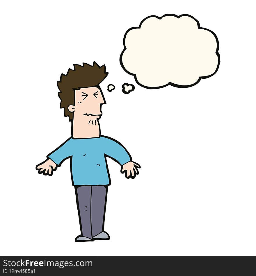 cartoon stressed man with thought bubble