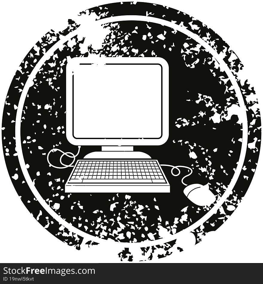 computer with mouse circular distressed symbol