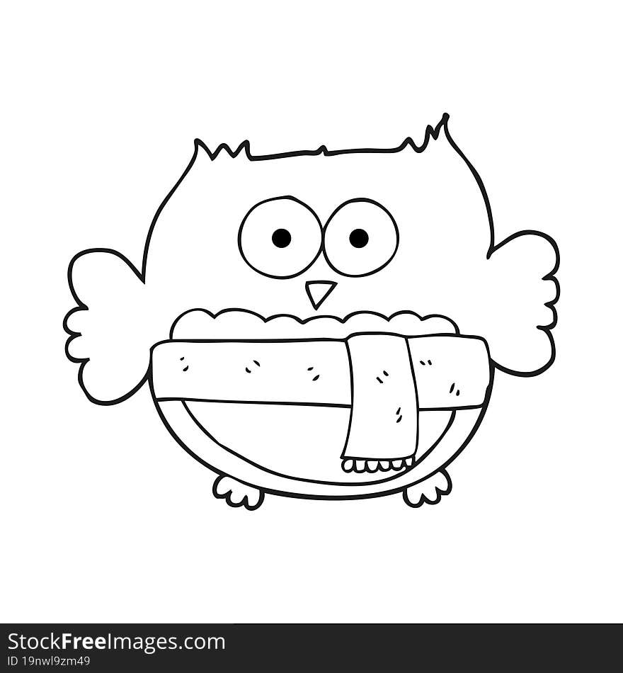 black and white cartoon owl wearing scarf