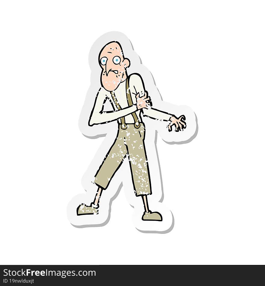 Retro Distressed Sticker Of A Cartoon Old Man Having Heart Attack