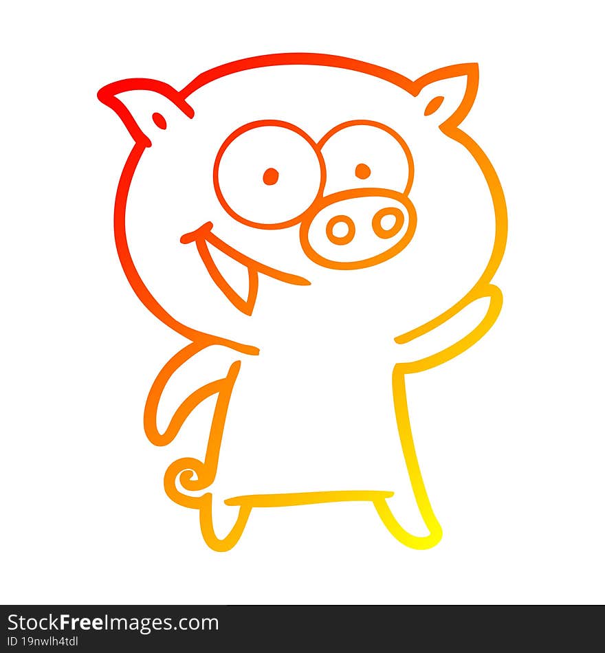 warm gradient line drawing of a cheerful pig cartoon