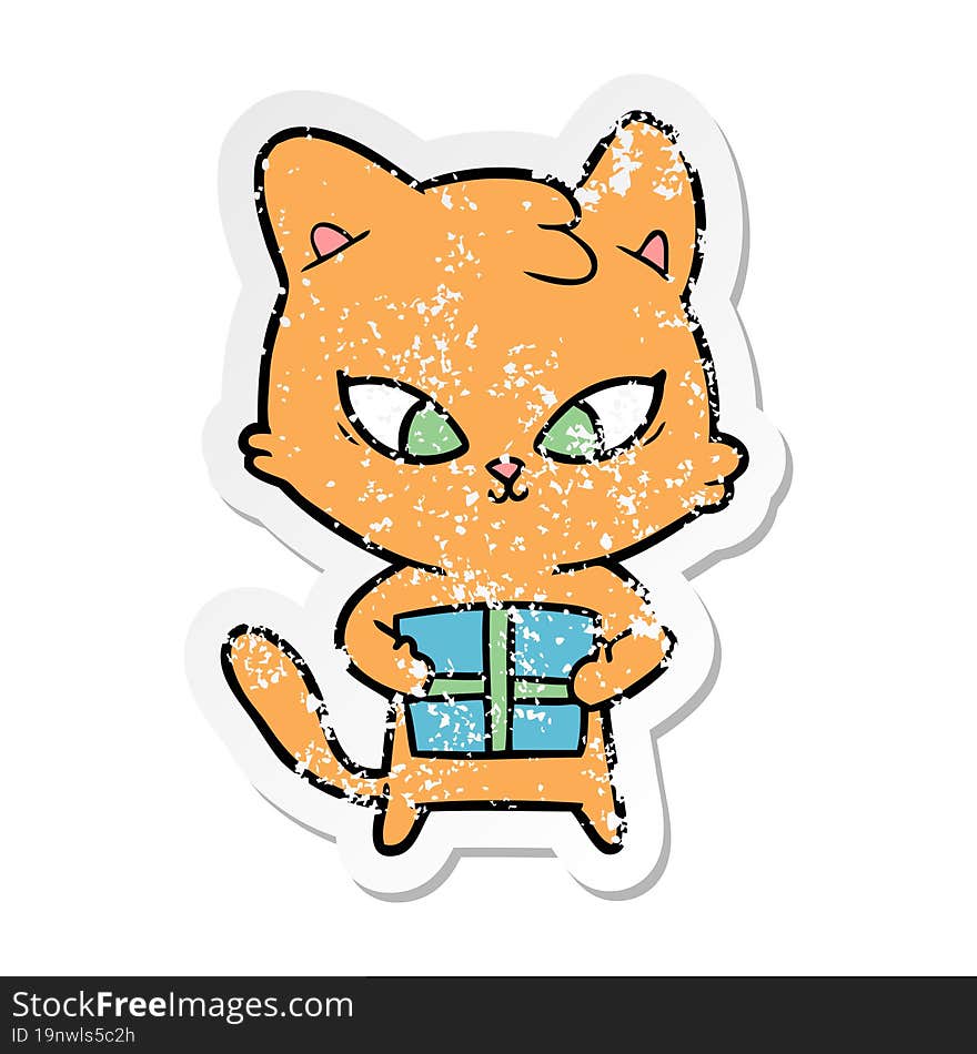 Distressed Sticker Of A Cute Cartoon Cat