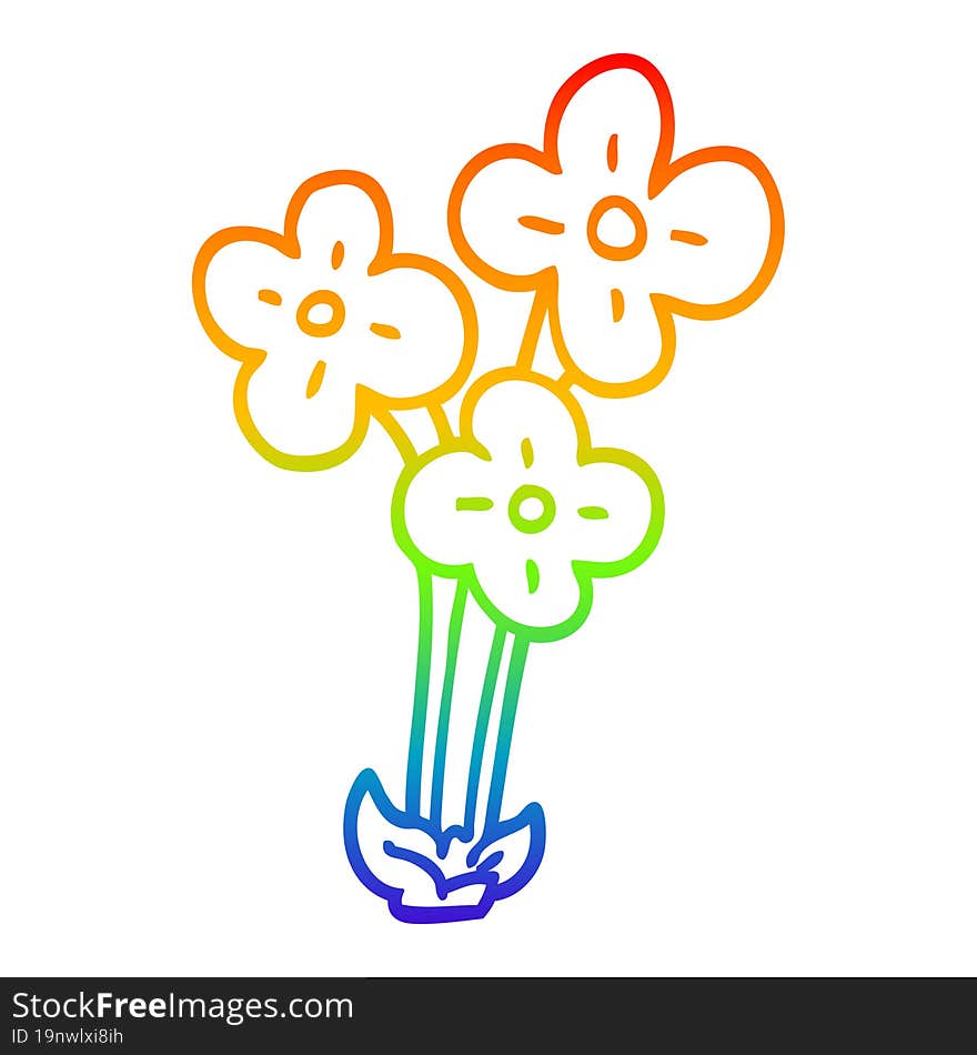 Rainbow Gradient Line Drawing Cartoon Bunch Of Flowers