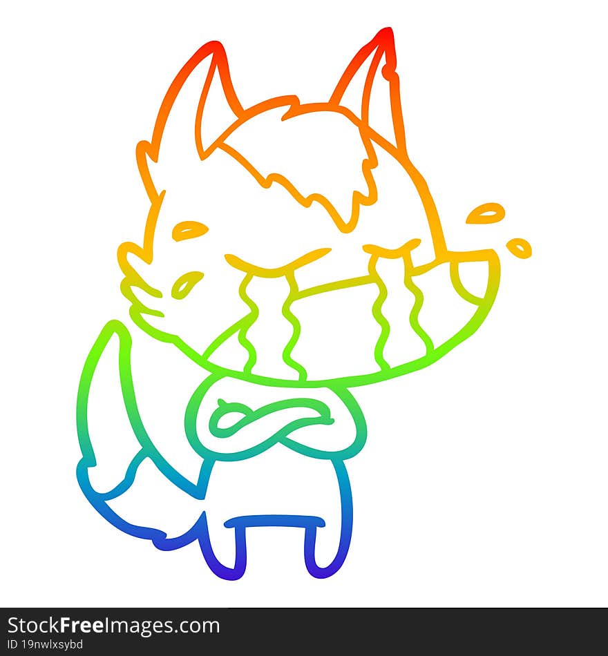 Rainbow Gradient Line Drawing Cartoon Crying Wolf