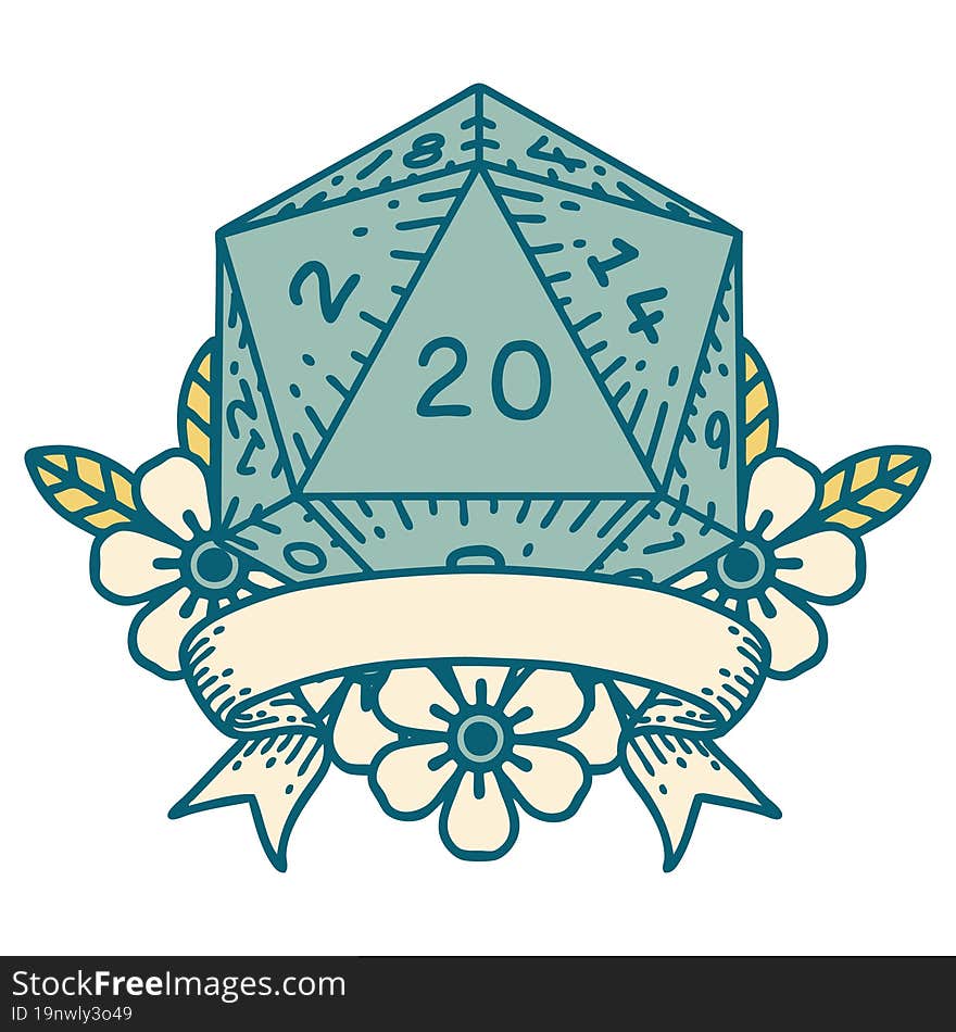 Natural 20 Critical Hit D20 Dice Roll Illustration