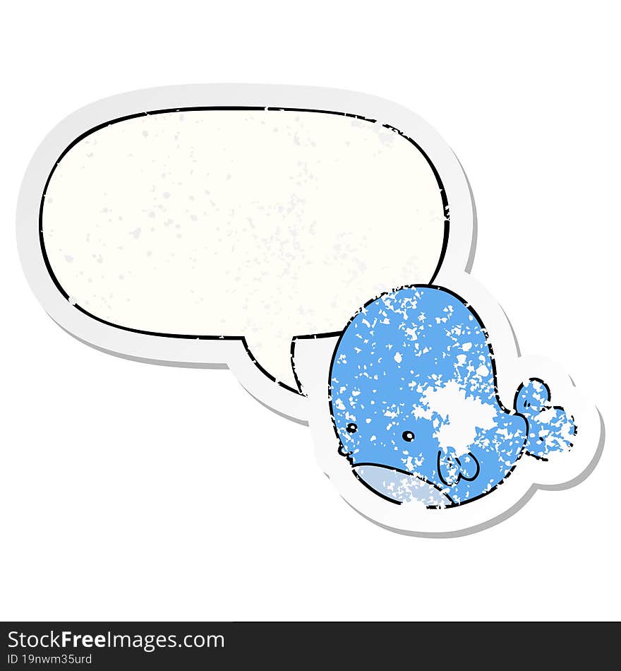 cartoon whale and speech bubble distressed sticker