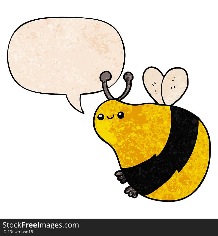 Cartoon Bee And Speech Bubble In Retro Texture Style