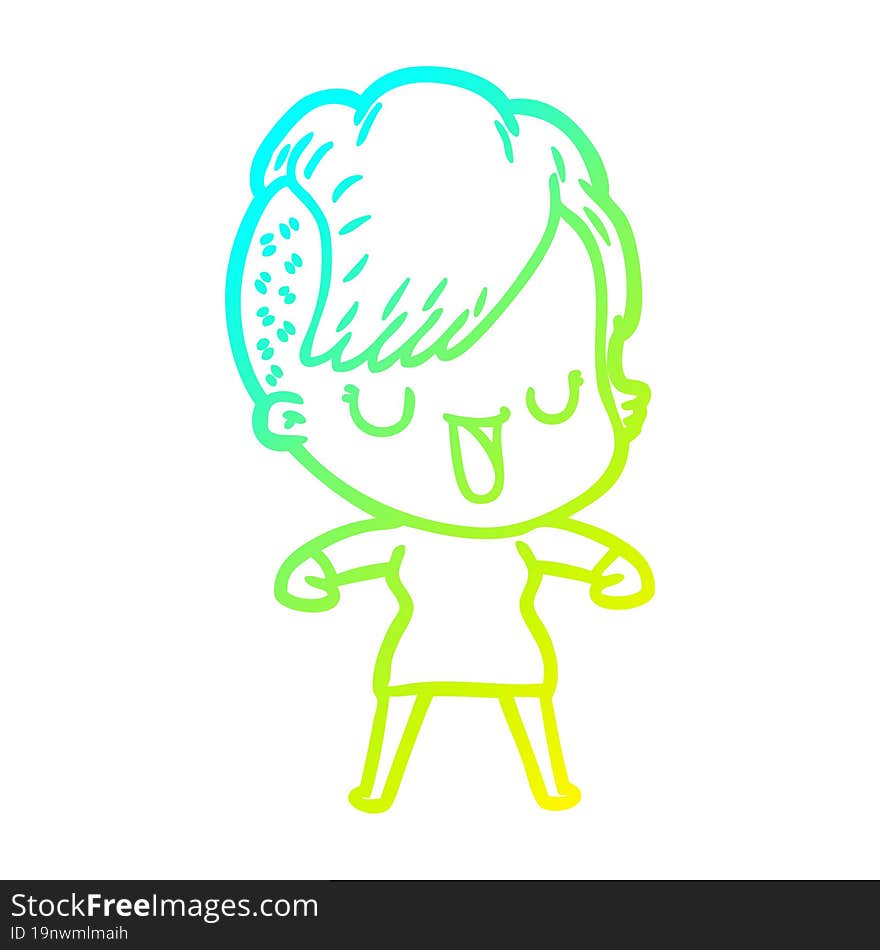 Cold Gradient Line Drawing Cute Cartoon Girl With Hipster Haircut