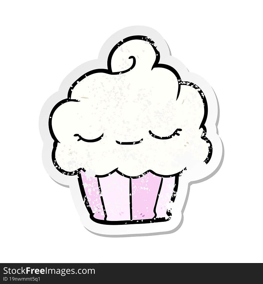 distressed sticker of a cartoon cupcake