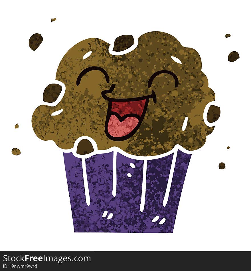 retro illustration style quirky cartoon happy muffin. retro illustration style quirky cartoon happy muffin