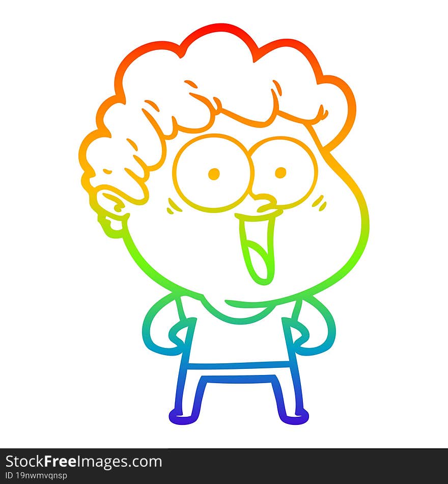 Rainbow Gradient Line Drawing Cartoon Happy Man