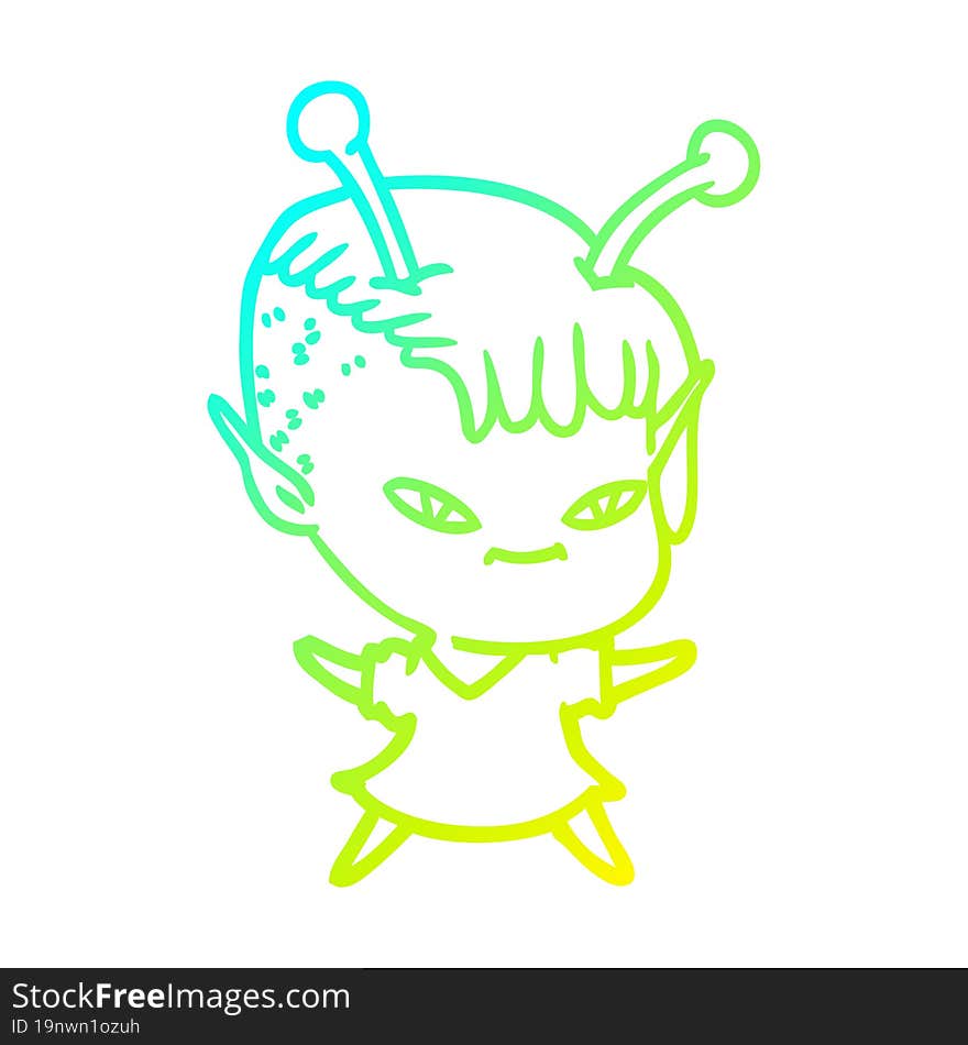 Cold Gradient Line Drawing Cute Cartoon Alien Girl