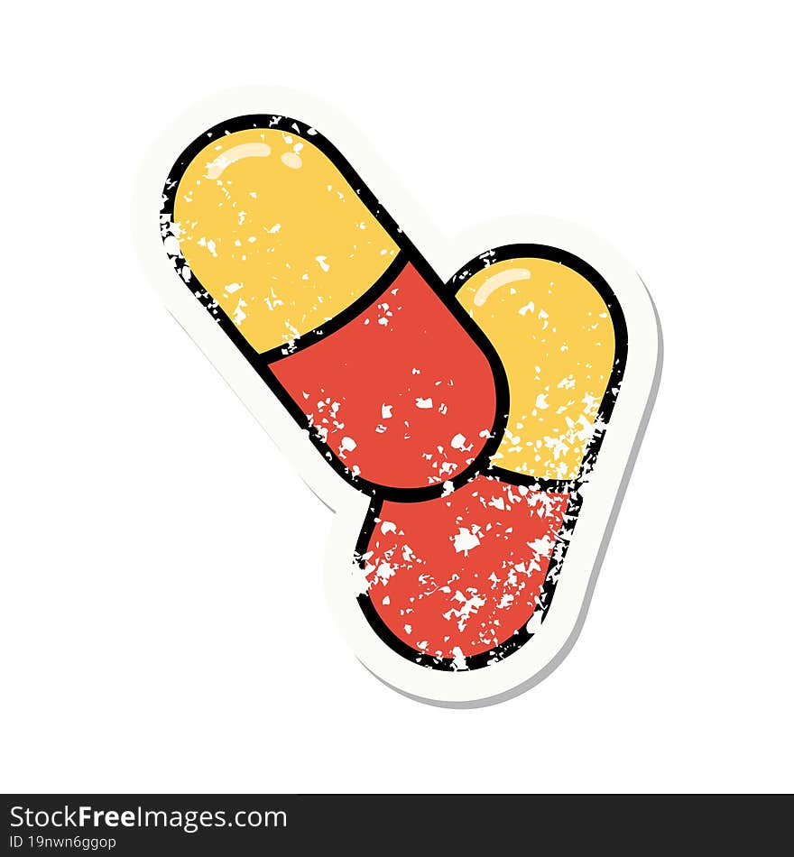 traditional distressed sticker tattoo of a pills