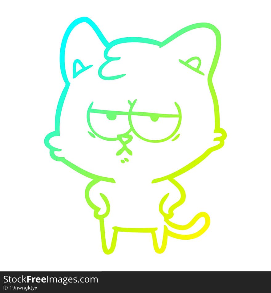 cold gradient line drawing bored cartoon cat