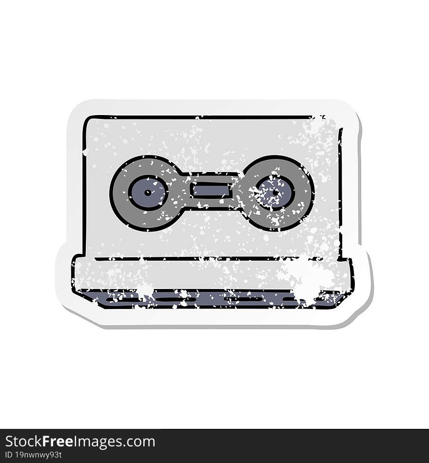 hand drawn distressed sticker cartoon doodle of a distressed sticker cassette tape