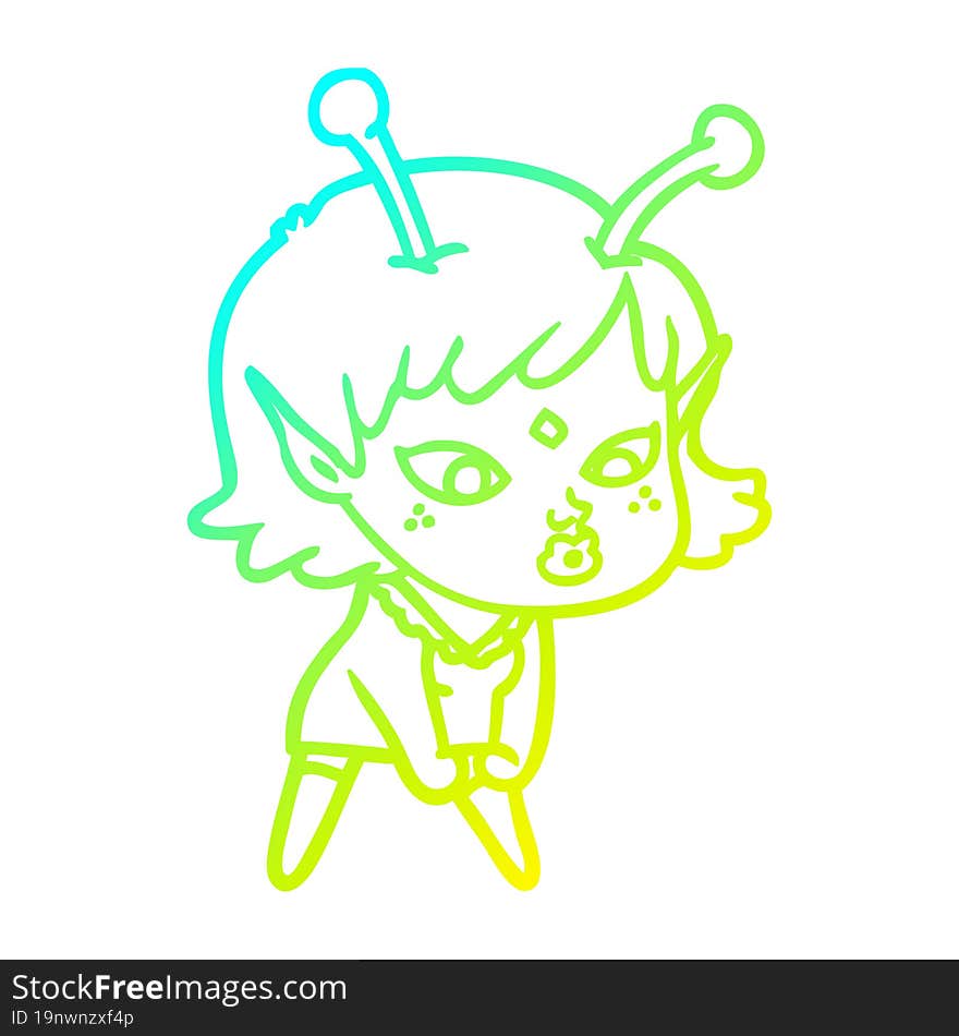 cold gradient line drawing pretty cartoon alien girl