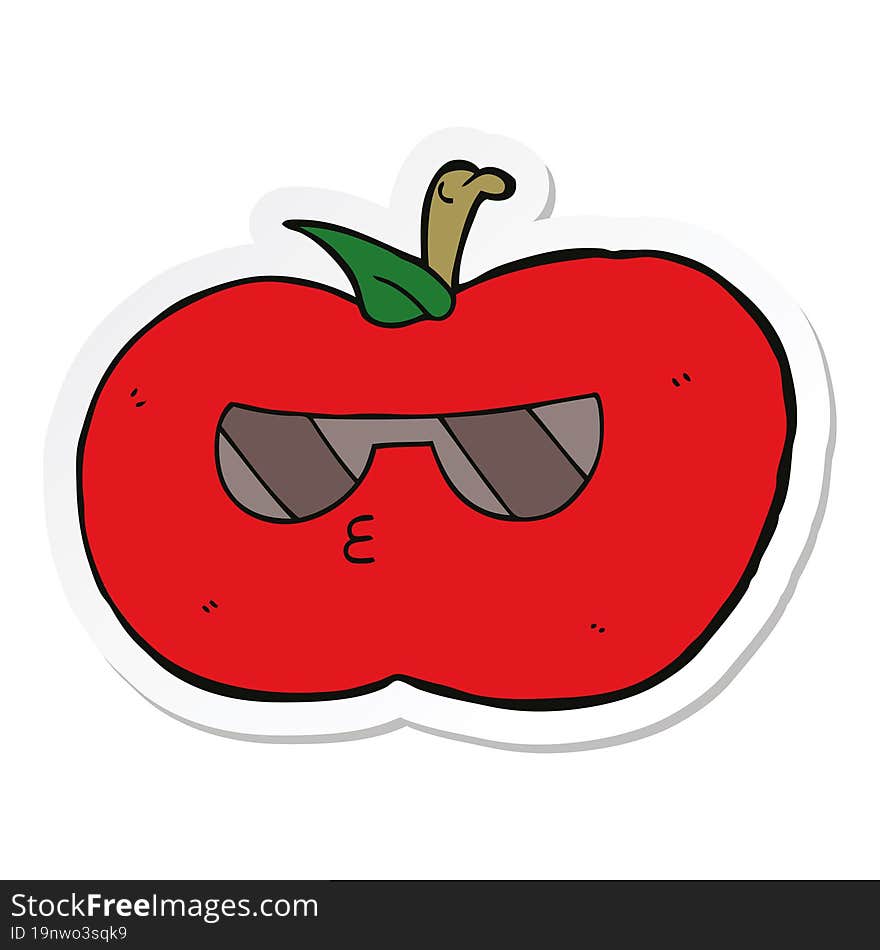 Sticker Of A Cartoon Cool Apple