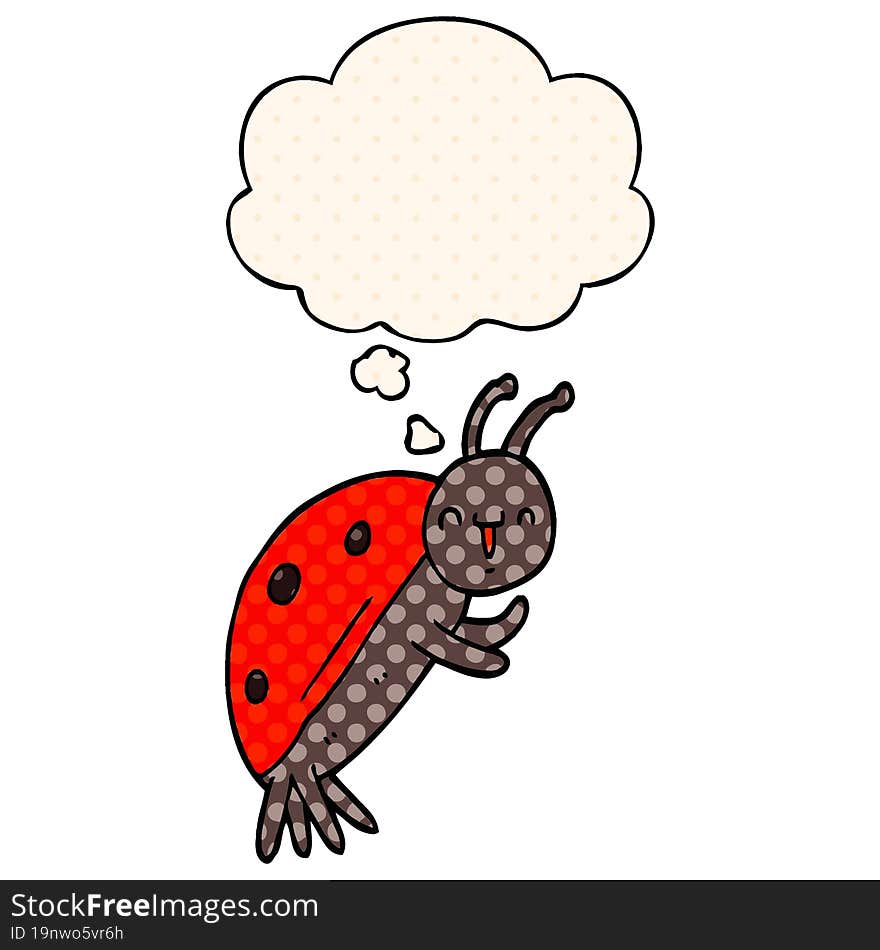 cute cartoon ladybug and thought bubble in comic book style