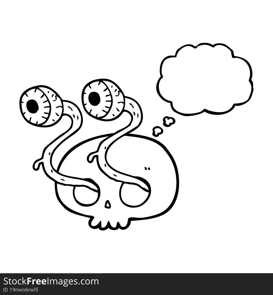 gross freehand drawn thought bubble cartoon skull with eyeballs. gross freehand drawn thought bubble cartoon skull with eyeballs