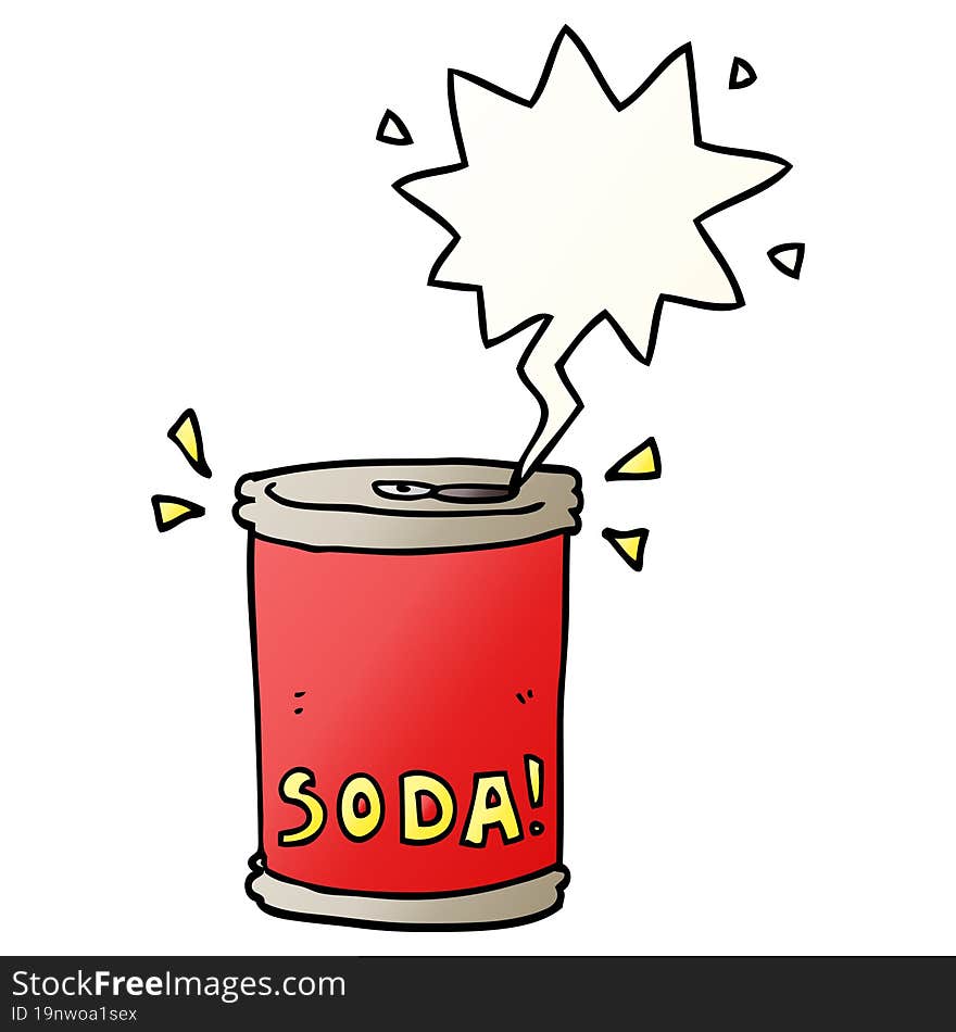 cartoon soda can and speech bubble in smooth gradient style