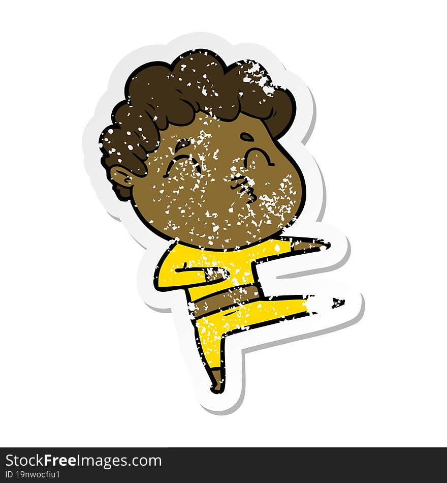 distressed sticker of a cartoon man pouting