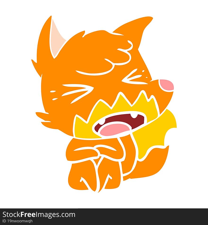 Angry Flat Color Style Cartoon Fox Sitting On Floor