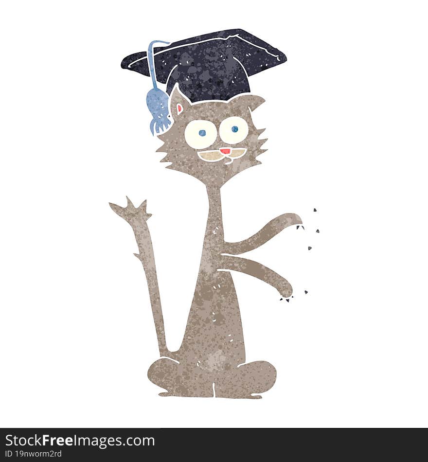 retro cartoon cat with graduation cap