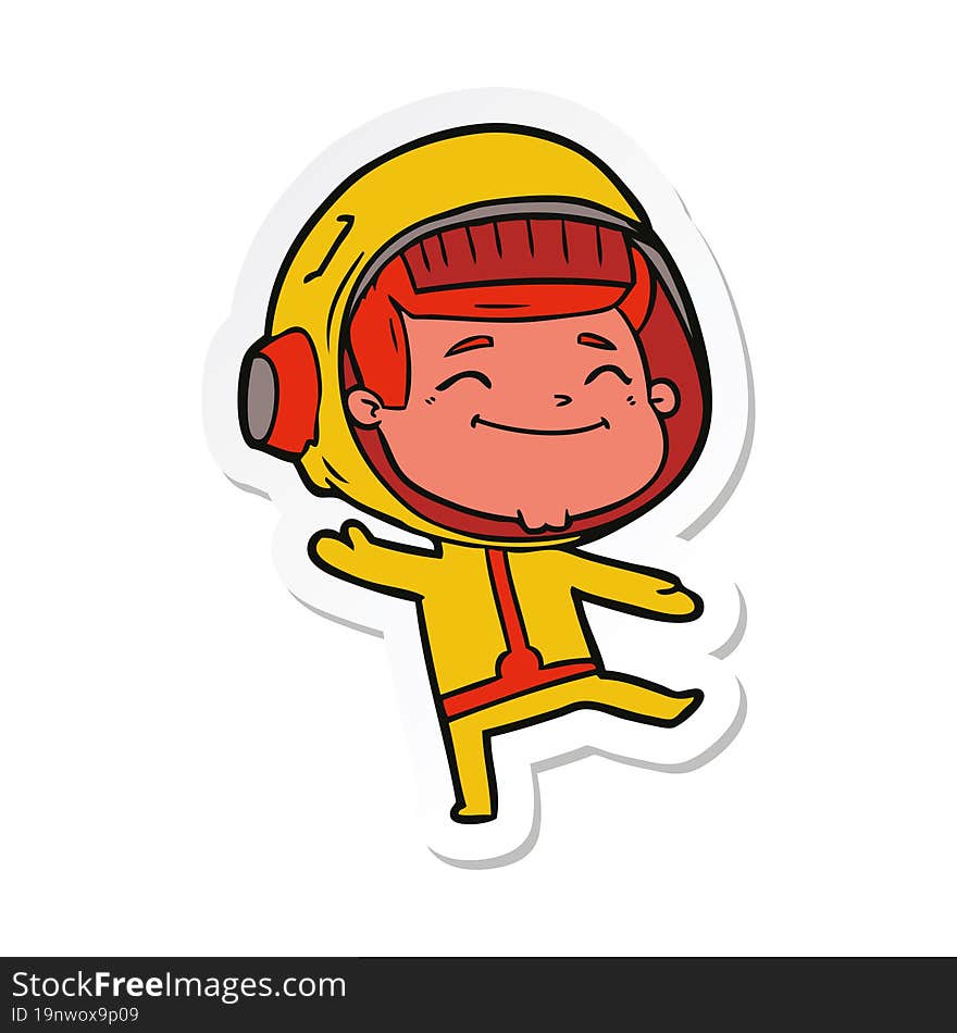 sticker of a happy cartoon astronaut