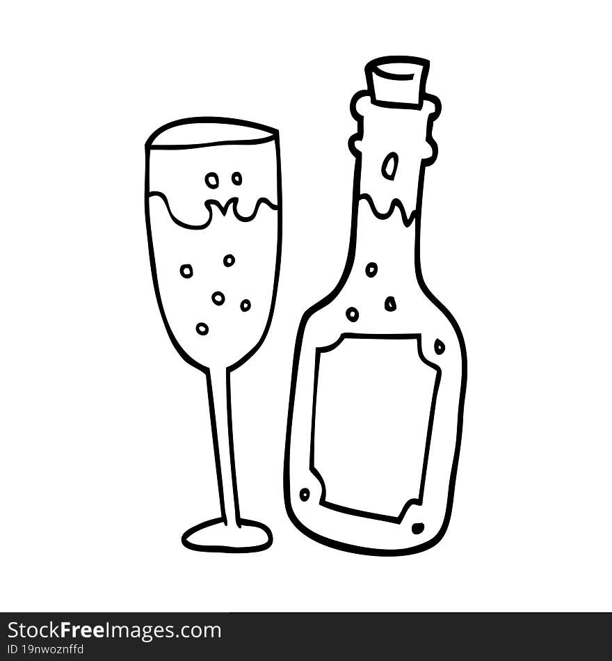 Cartoon Champagne Bottle And Glass