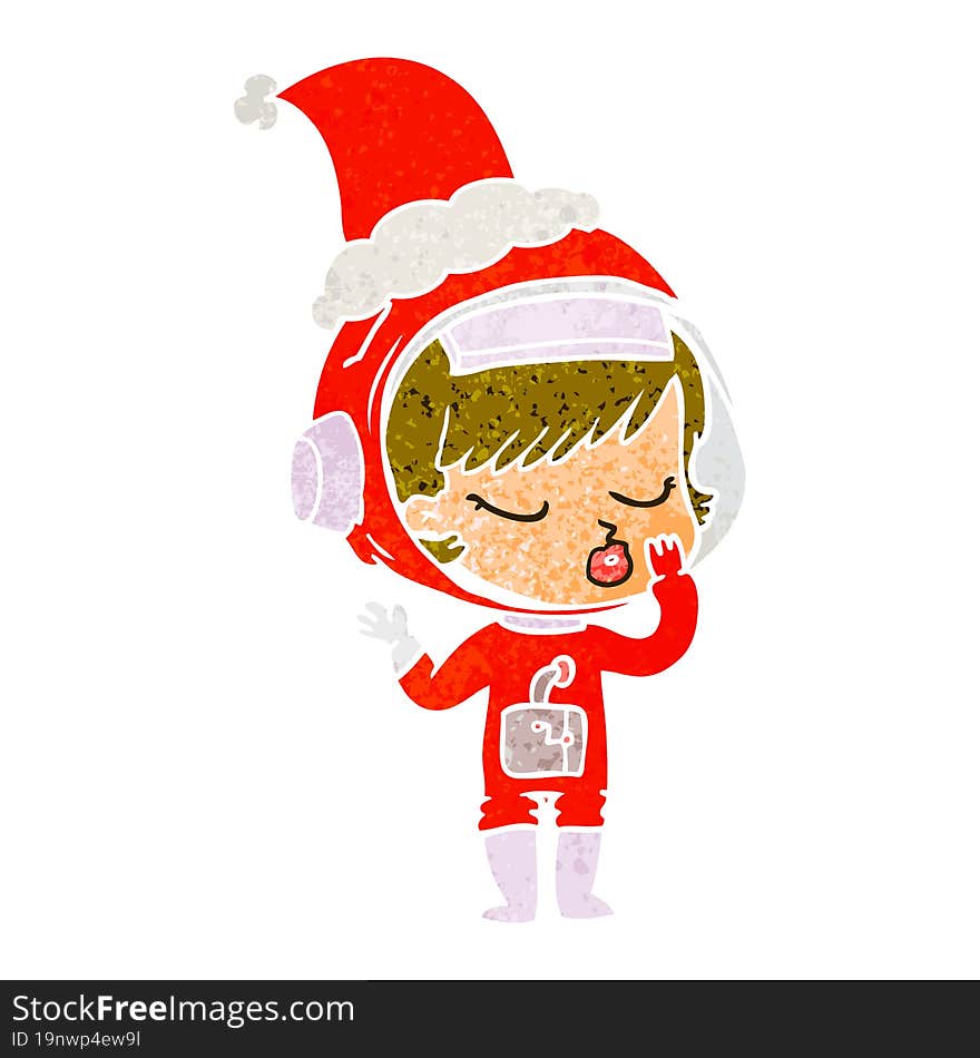 Retro Cartoon Of A Pretty Astronaut Girl Wearing Santa Hat