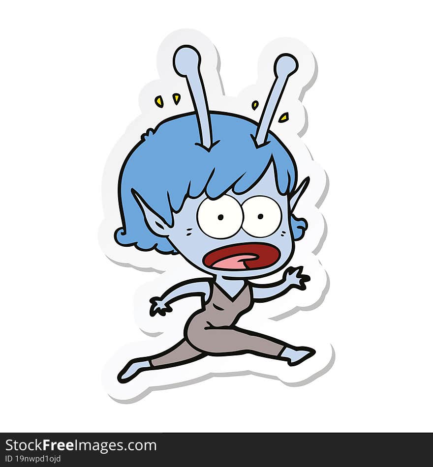 sticker of a cartoon shocked alien girl