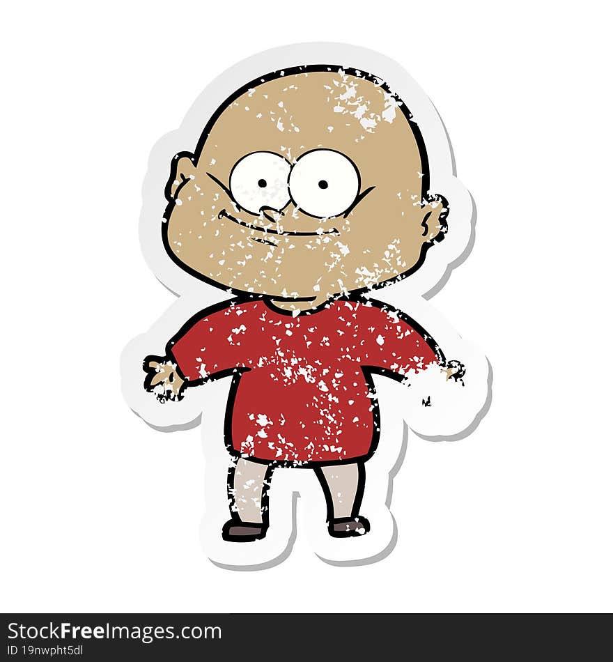 distressed sticker of a cartoon bald man staring