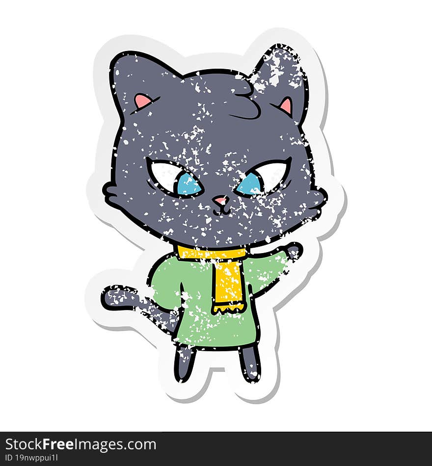 distressed sticker of a cute cartoon cat