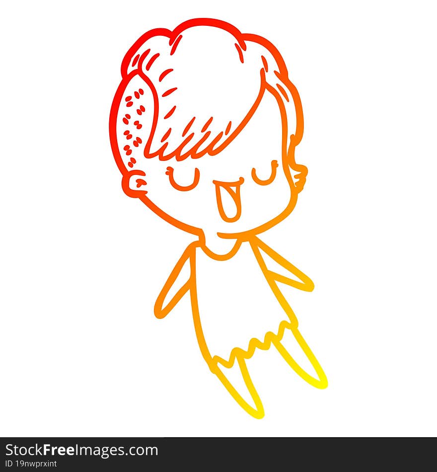 warm gradient line drawing cute cartoon girl with hipster haircut