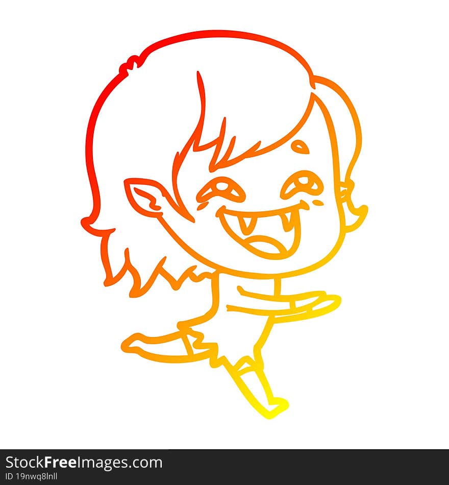 warm gradient line drawing of a cartoon laughing vampire girl