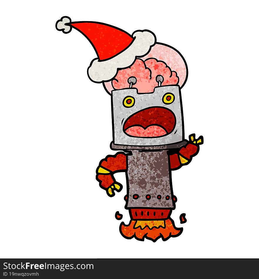 textured cartoon of a robot wearing santa hat