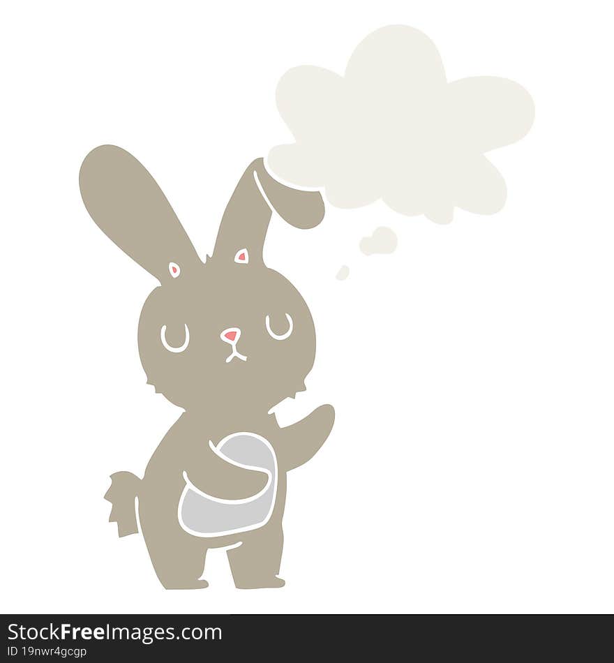 cute cartoon rabbit with thought bubble in retro style