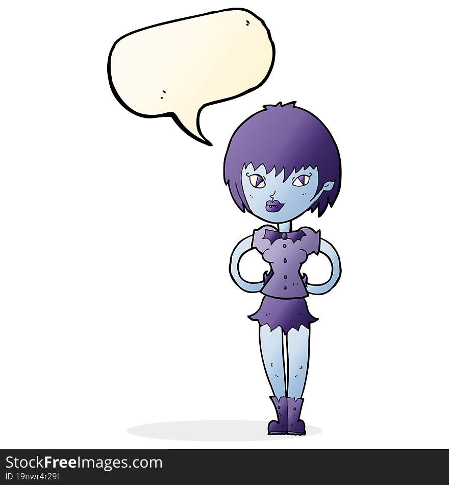 cartoon pretty vampire girl with speech bubble