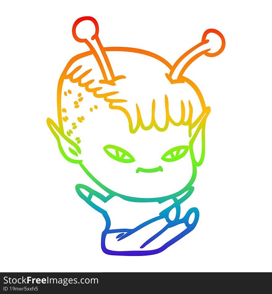 rainbow gradient line drawing cute cartoon alien girl