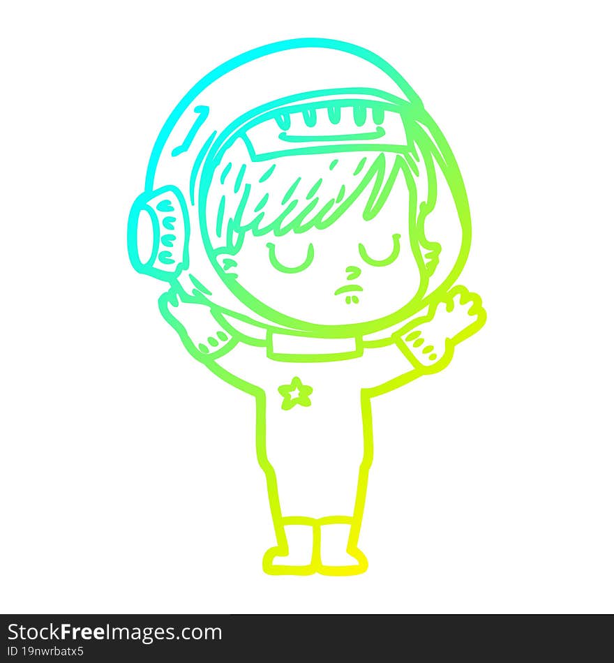 cold gradient line drawing of a cartoon astronaut woman