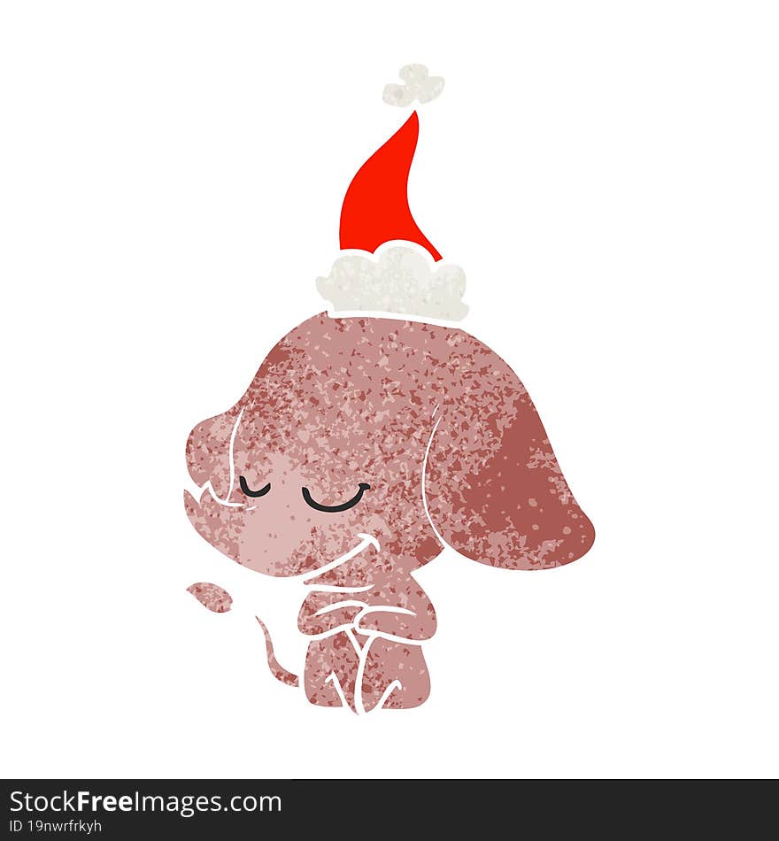 retro cartoon of a smiling elephant wearing santa hat