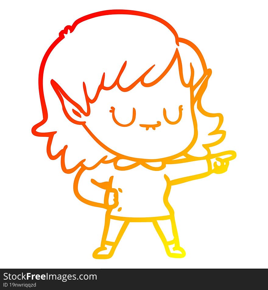 warm gradient line drawing happy cartoon elf girl