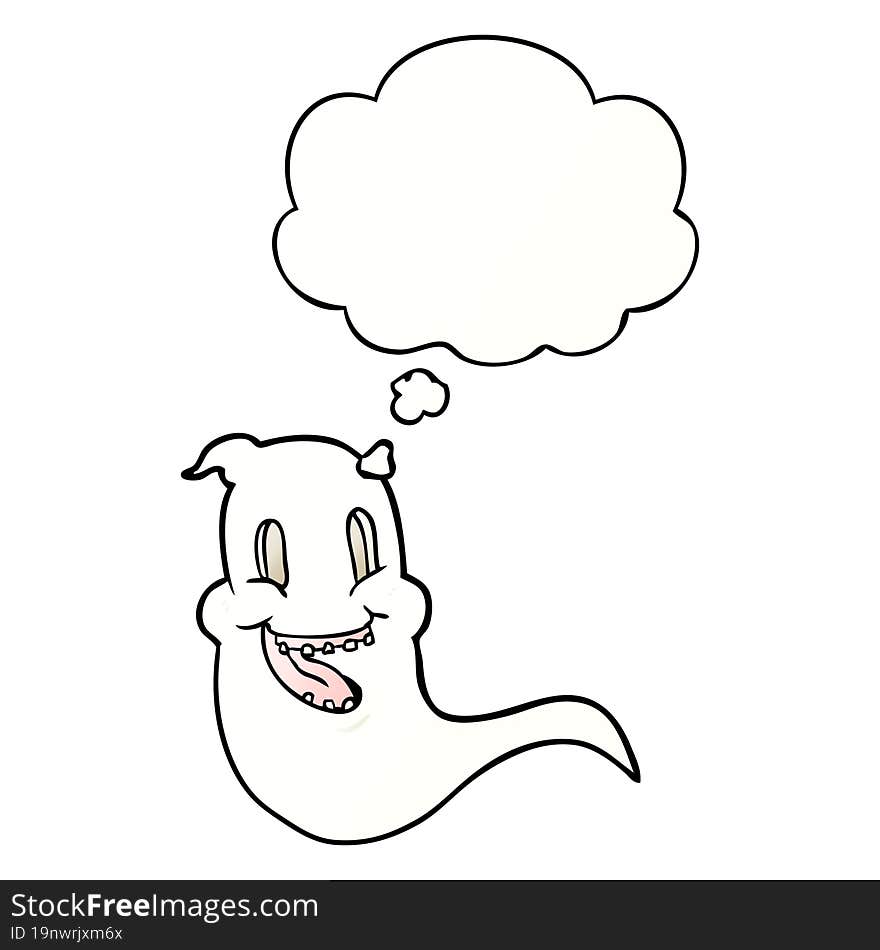 cartoon spooky ghost and thought bubble in smooth gradient style