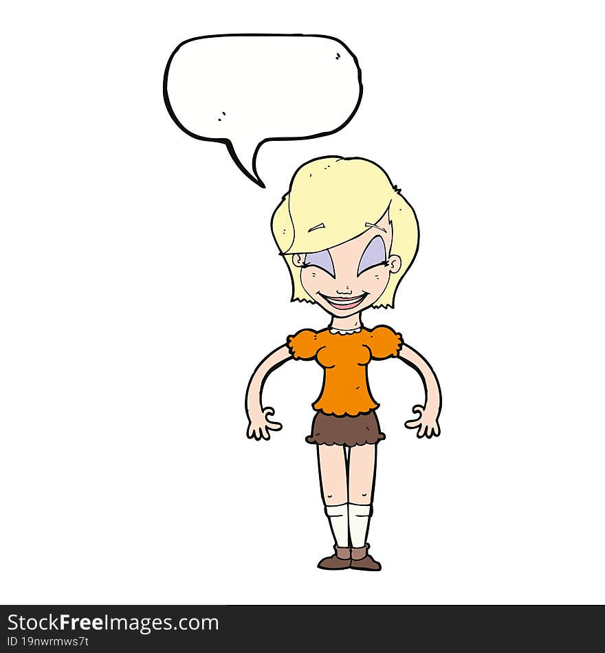 cartoon pretty woman with speech bubble