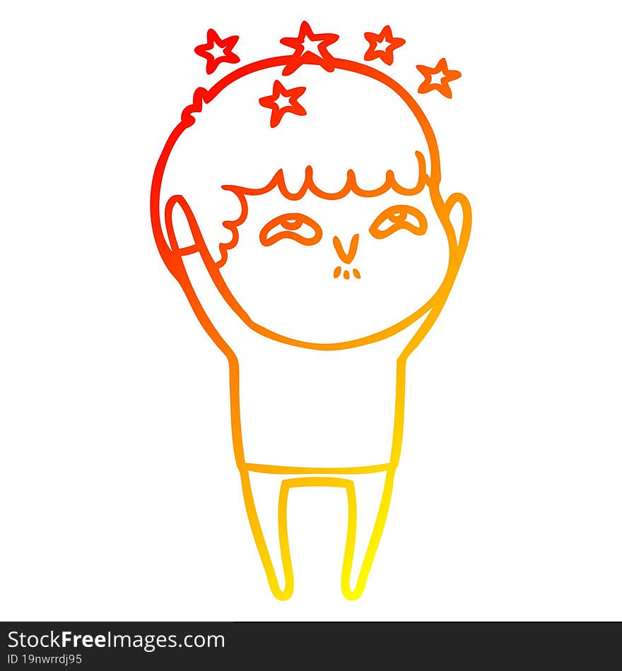 warm gradient line drawing cartoon amazed boy