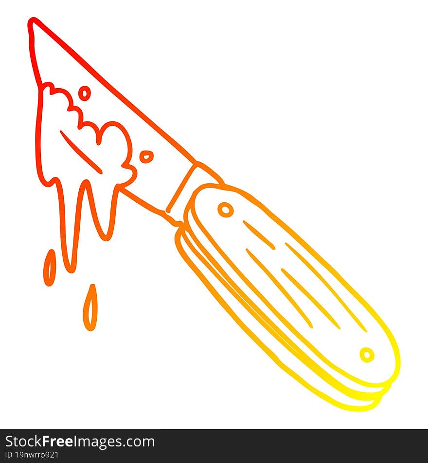 warm gradient line drawing of a cartoon bloody knife