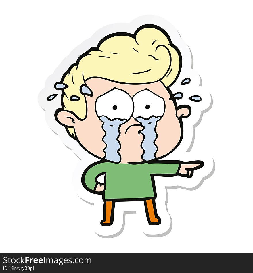 sticker of a cartoon crying man