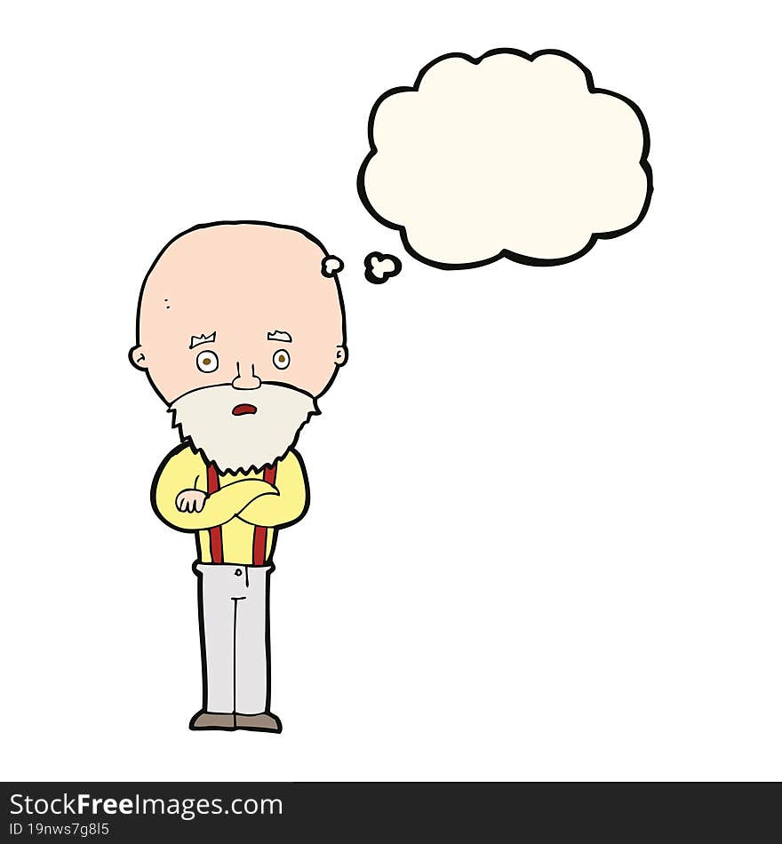 cartoon worried old man with thought bubble