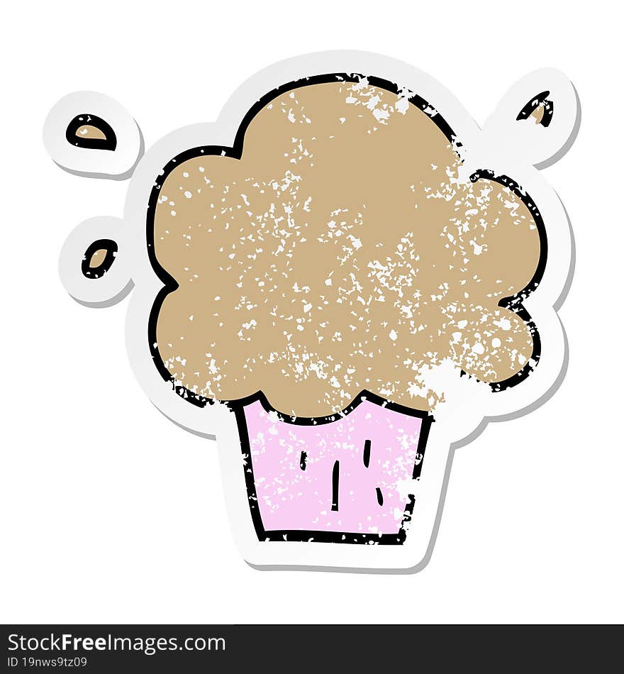 distressed sticker of a cartoon cupcake