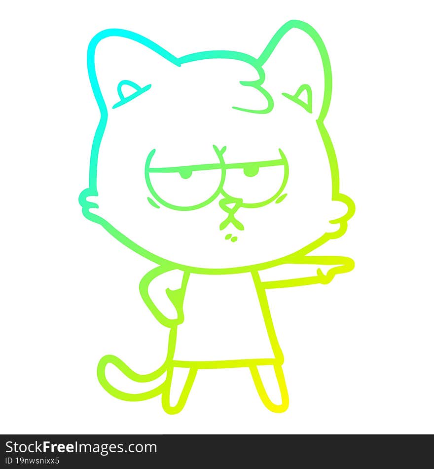 cold gradient line drawing bored cartoon cat pointing